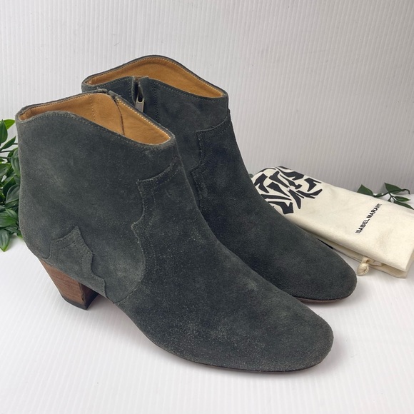 Isabel Marant Etoile Dicker boot moss suede Western stacked heel all leather 11 - Picture 1 of 13
